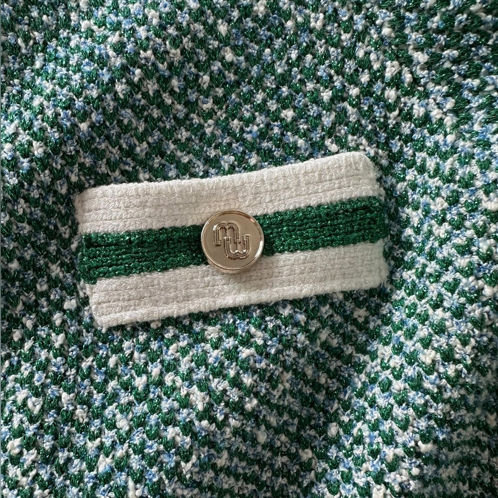 Maje Maitresse Metallic Green Threaded Cardigan with Gold Accents - Picture 7 of 10
